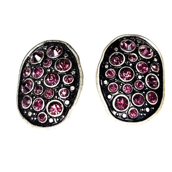 Silver Tone Purple Crystal Inlay Pierced Earrings - Picture 1 of 2